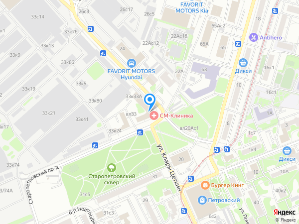 Многопрофильный центр СМ-Клиника на улице Клары Цеткин на карте