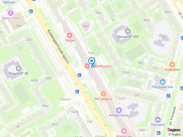 Клиника «ЕвроМедика» на Комендантском на карте