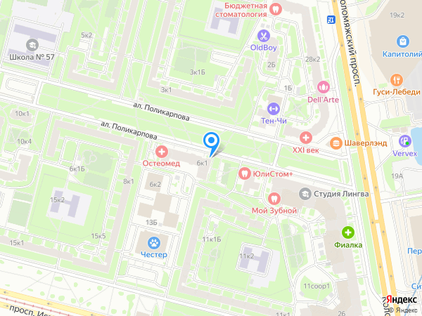 Медицентр в Девяткино по адресу Поликарпова аллея 6 к2 на карте