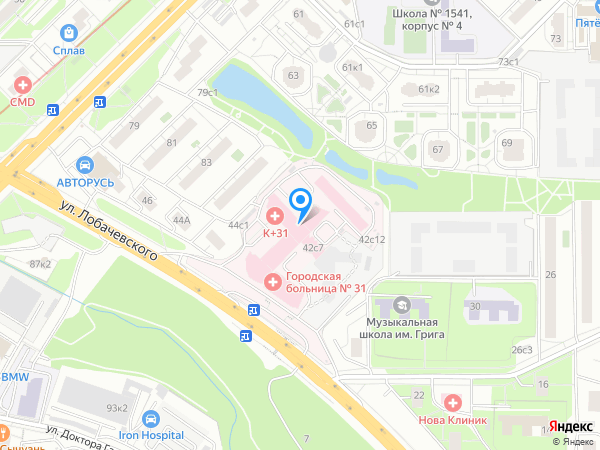 Клиника «К+31» на Лобачевского на карте