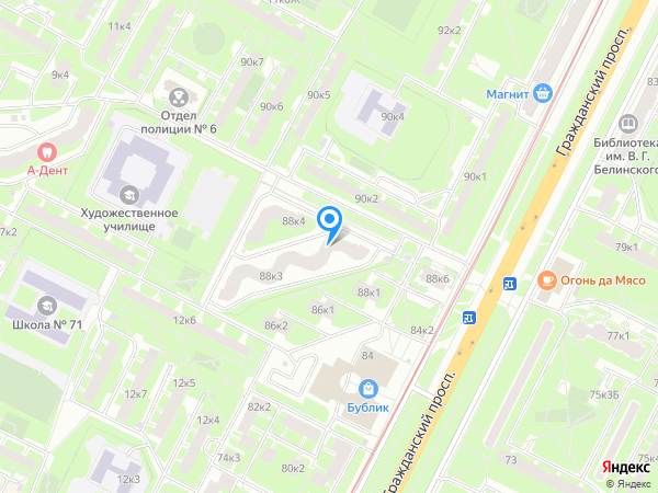 Сеть стоматологических клиник УНИ ДЕНТ по адресу пр-т Гражданский, д. 88, корп. 3 на карте