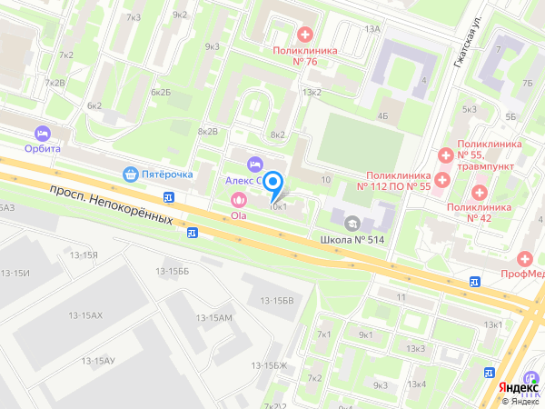 Сеть центров красоты OLA по адресу проспект Непокоренных 10к1 на карте