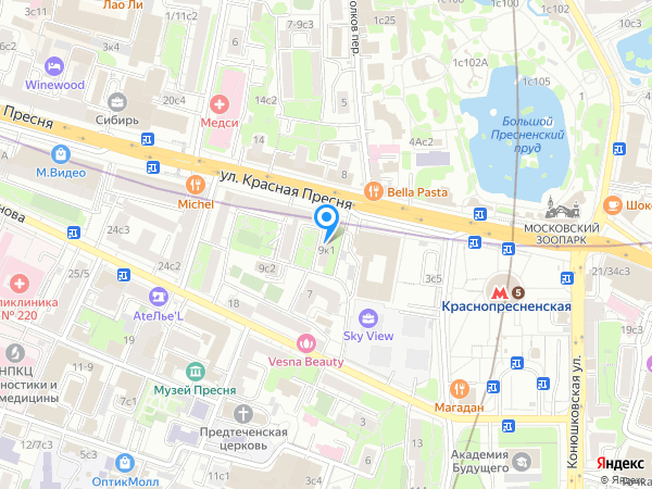 Мужская парикмахерская Аляска по адресу ул. Красная Пресня, 9с1 на карте