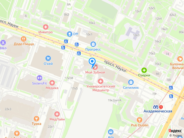 Стоматологический центр Мой Зубной по адресу пр-т Науки, д. 17, корп. 6 на карте